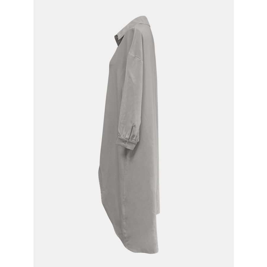 Full Size High-Low Collared Neck Long Sleeve Shirt Apparel and Accessories