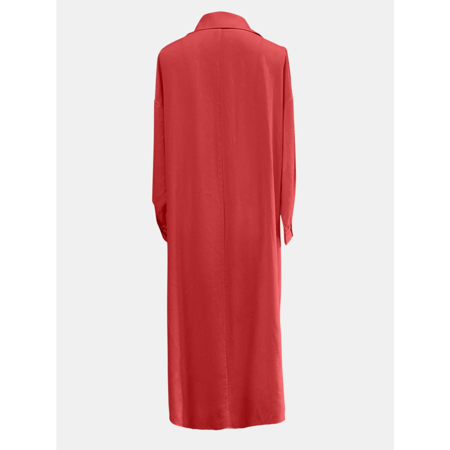 Full Size High-Low Collared Neck Long Sleeve Shirt Apparel and Accessories