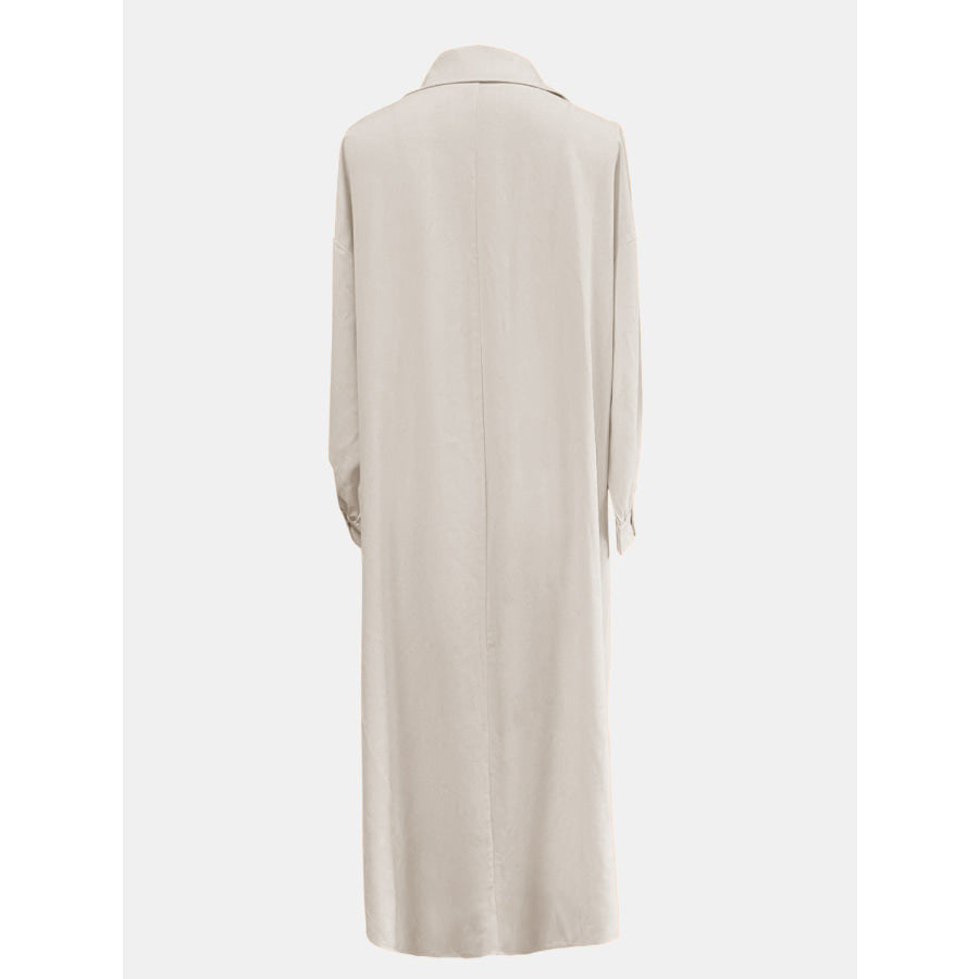 Full Size High-Low Collared Neck Long Sleeve Shirt Apparel and Accessories
