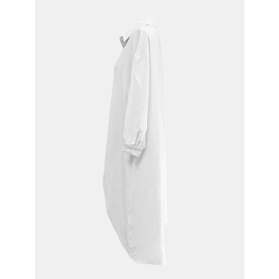 Full Size High-Low Collared Neck Long Sleeve Shirt Apparel and Accessories