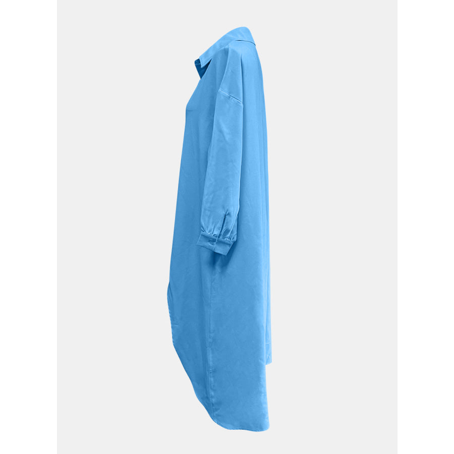 Full Size High-Low Collared Neck Long Sleeve Shirt Apparel and Accessories