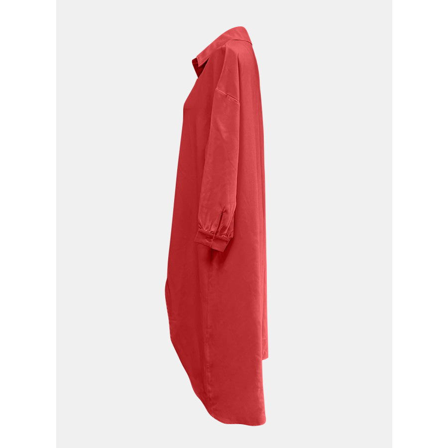 Full Size High-Low Collared Neck Long Sleeve Shirt Apparel and Accessories