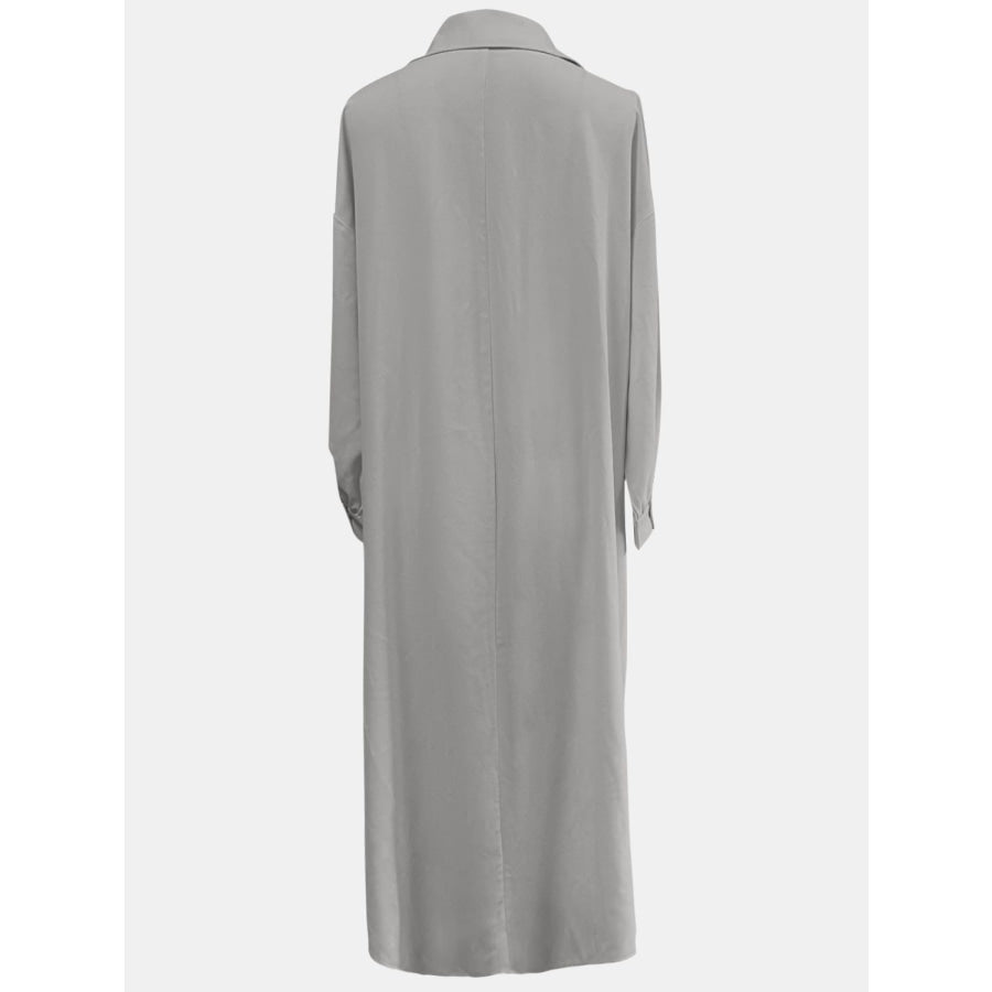 Full Size High-Low Collared Neck Long Sleeve Shirt Apparel and Accessories
