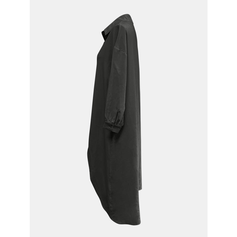 Full Size High-Low Collared Neck Long Sleeve Shirt Apparel and Accessories