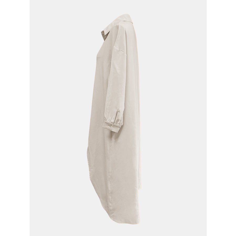 Full Size High-Low Collared Neck Long Sleeve Shirt Apparel and Accessories