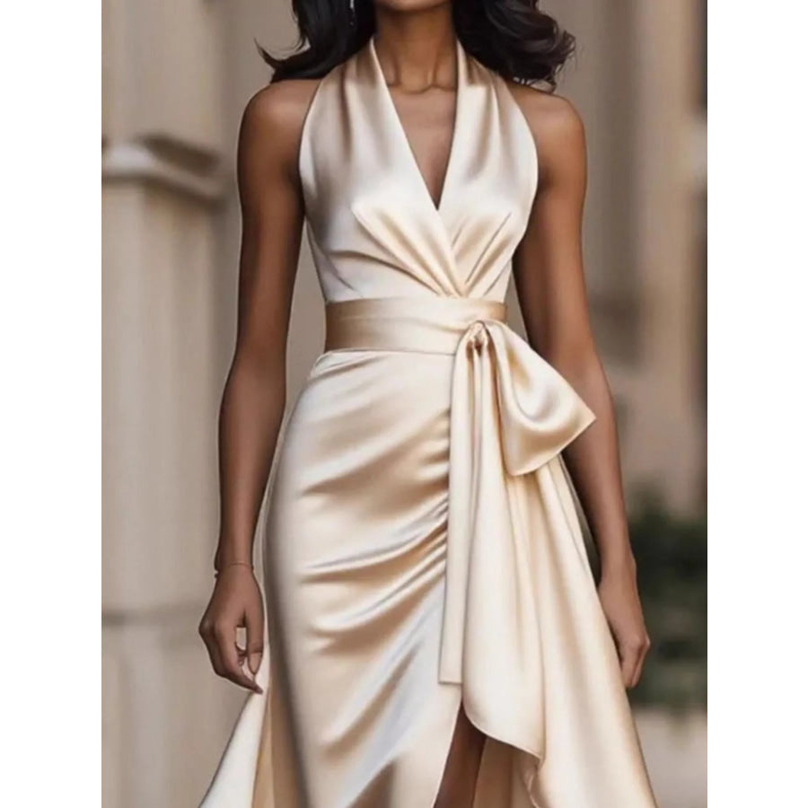 Full Size High-Low Ruffled Satin Maxi Dress Plus Size Apparel and Accessories