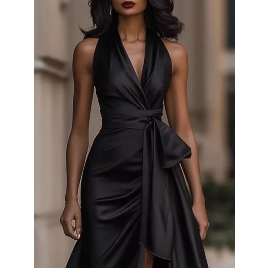 Full Size High-Low Ruffled Satin Maxi Dress Plus Size Apparel and Accessories
