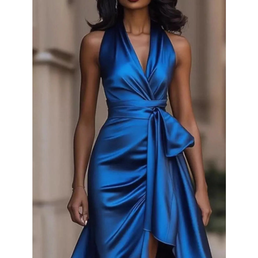 Full Size High-Low Ruffled Satin Maxi Dress Plus Size Apparel and Accessories