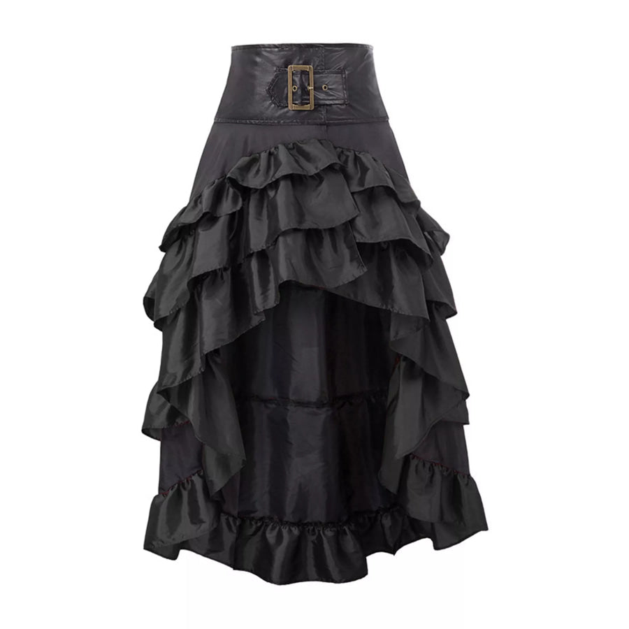 Full Size High-Low Ruffled Skirt Plus Black / S Apparel and Accessories