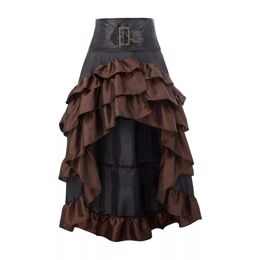 Full Size High-Low Ruffled Skirt Plus Brown / S Apparel and Accessories