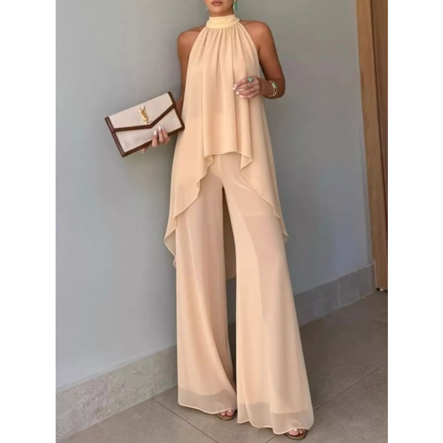 Full Size High-Low Sleeveless Top and Wide-Leg Pants Two-Piece Set Plus Apparel Accessories
