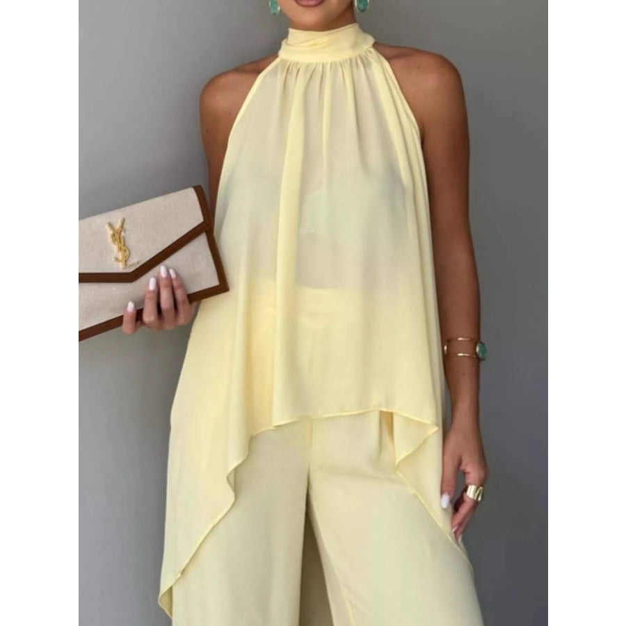Full Size High-Low Sleeveless Top and Wide-Leg Pants Two-Piece Set Plus Apparel Accessories