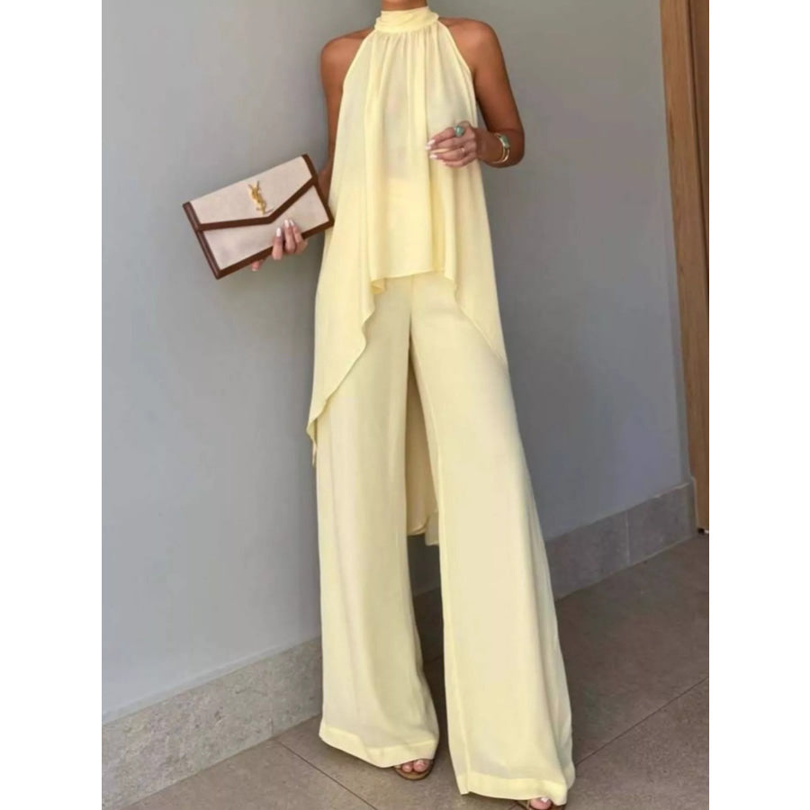 Full Size High-Low Sleeveless Top and Wide-Leg Pants Two-Piece Set Plus Apparel Accessories