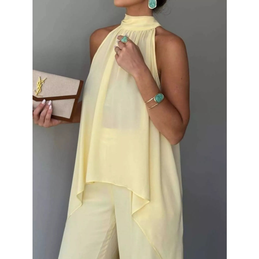 Full Size High-Low Sleeveless Top and Wide-Leg Pants Two-Piece Set Plus Apparel Accessories