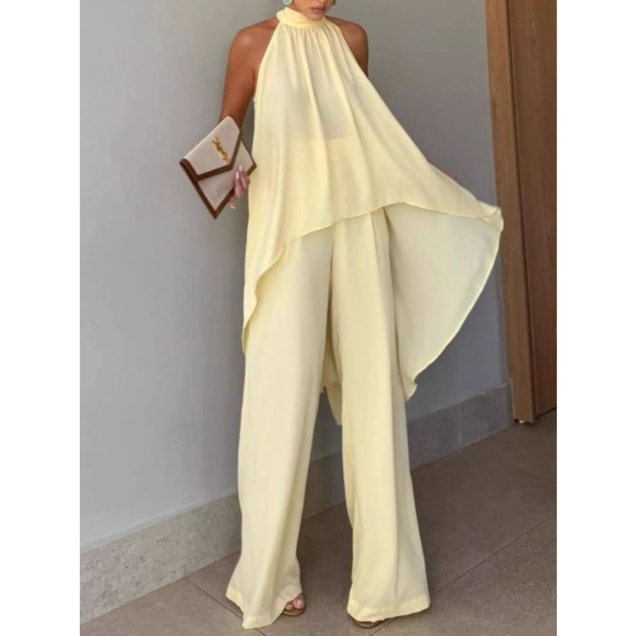Full Size High-Low Sleeveless Top and Wide-Leg Pants Two-Piece Set Plus Apparel Accessories
