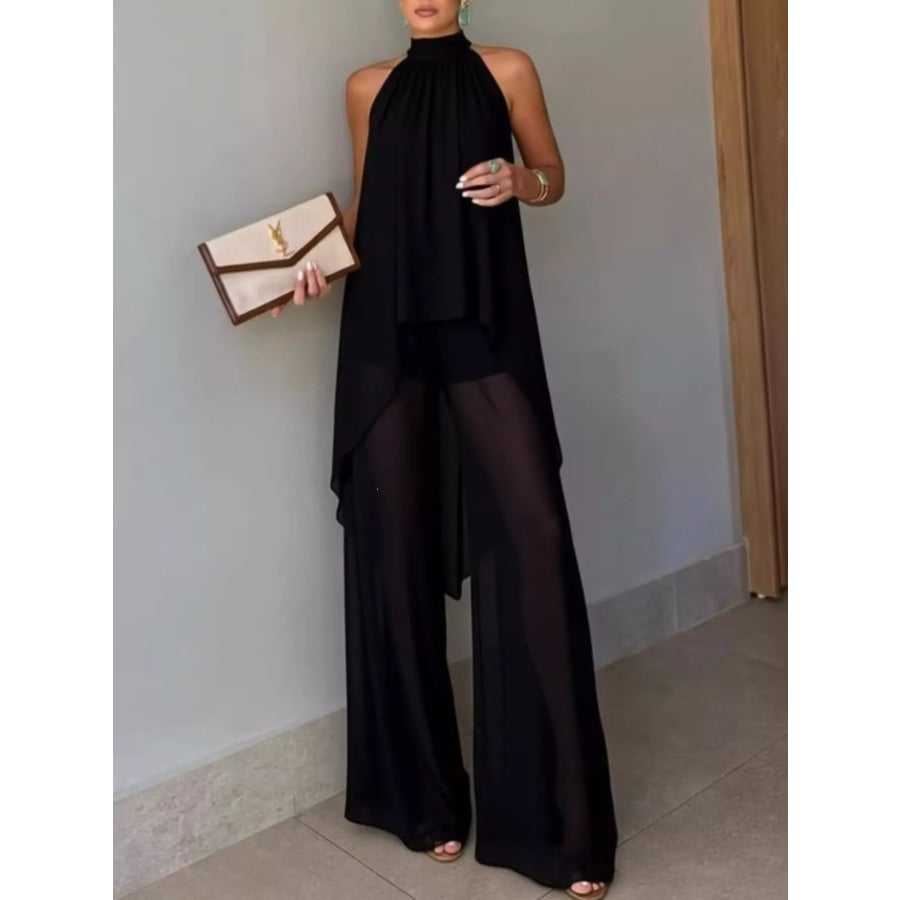 Full Size High-Low Sleeveless Top and Wide-Leg Pants Two-Piece Set Plus Black / XS Apparel Accessories