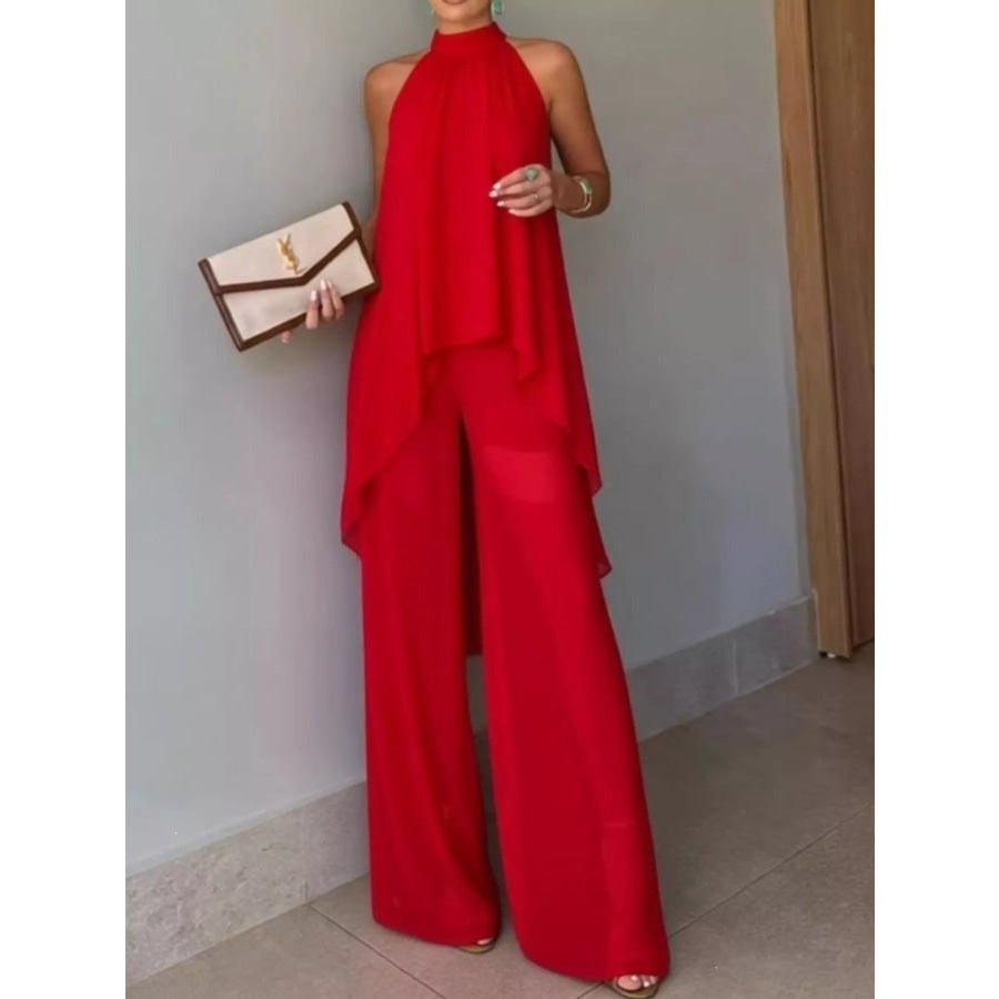 Full Size High-Low Sleeveless Top and Wide-Leg Pants Two-Piece Set Plus Bright Red / XS Apparel Accessories