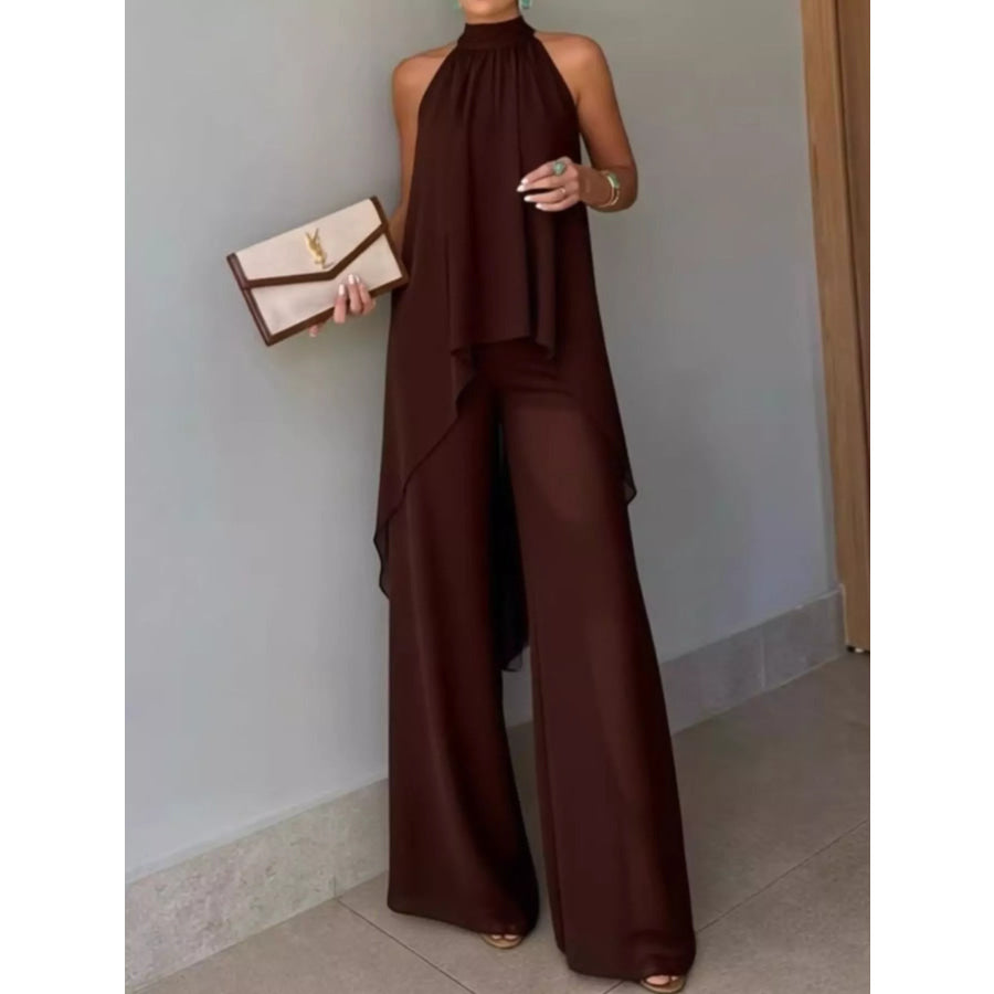 Full Size High-Low Sleeveless Top and Wide-Leg Pants Two-Piece Set Plus Brown / XS Apparel Accessories