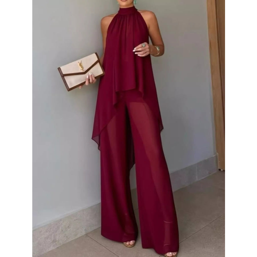 Full Size High-Low Sleeveless Top and Wide-Leg Pants Two-Piece Set Plus Burgundy / XS Apparel Accessories