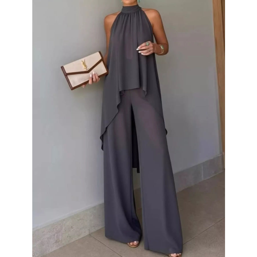 Full Size High-Low Sleeveless Top and Wide-Leg Pants Two-Piece Set Plus Dark Gray / XS Apparel Accessories