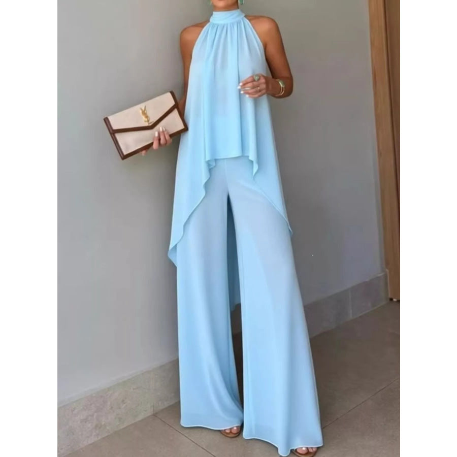 Full Size High-Low Sleeveless Top and Wide-Leg Pants Two-Piece Set Plus Light Blue / XS Apparel Accessories