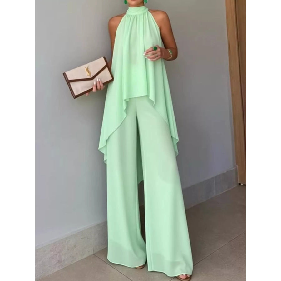 Full Size High-Low Sleeveless Top and Wide-Leg Pants Two-Piece Set Plus Light Green / XS Apparel Accessories