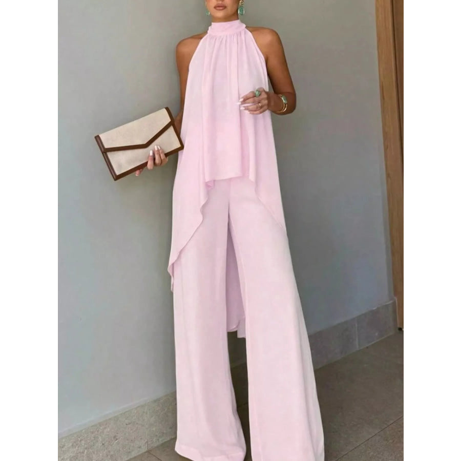 Full Size High-Low Sleeveless Top and Wide-Leg Pants Two-Piece Set Plus Pink / 3XL Apparel Accessories