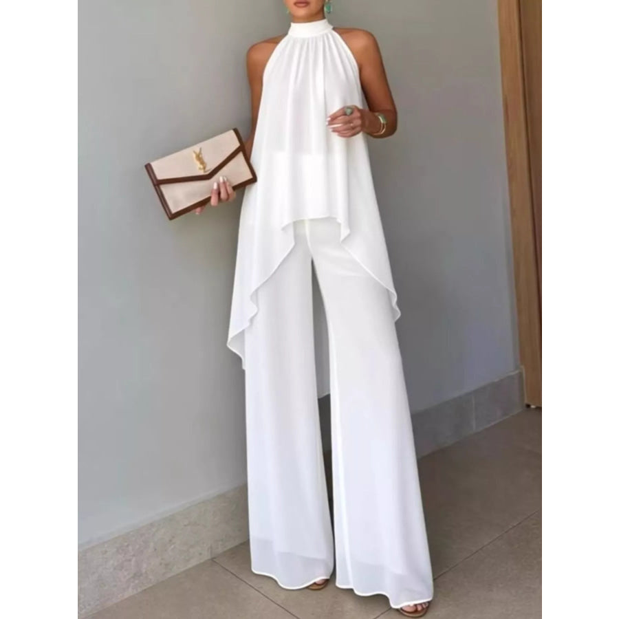 Full Size High-Low Sleeveless Top and Wide-Leg Pants Two-Piece Set Plus White / XS Apparel Accessories