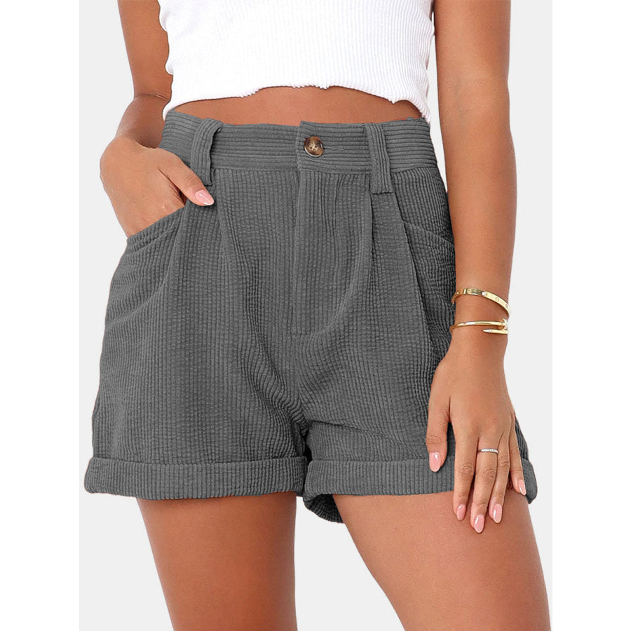 Full Size High Waist Shorts with Pockets Dark Gray / S Apparel and Accessories