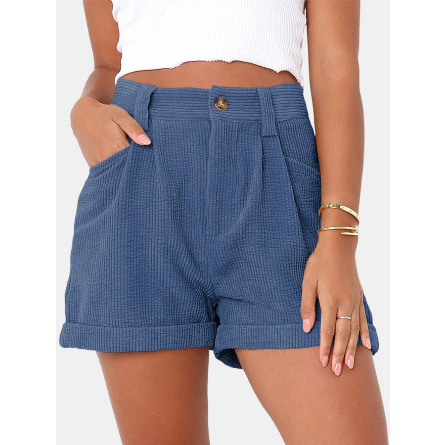 Full Size High Waist Shorts with Pockets Dusty Blue / S Apparel and Accessories