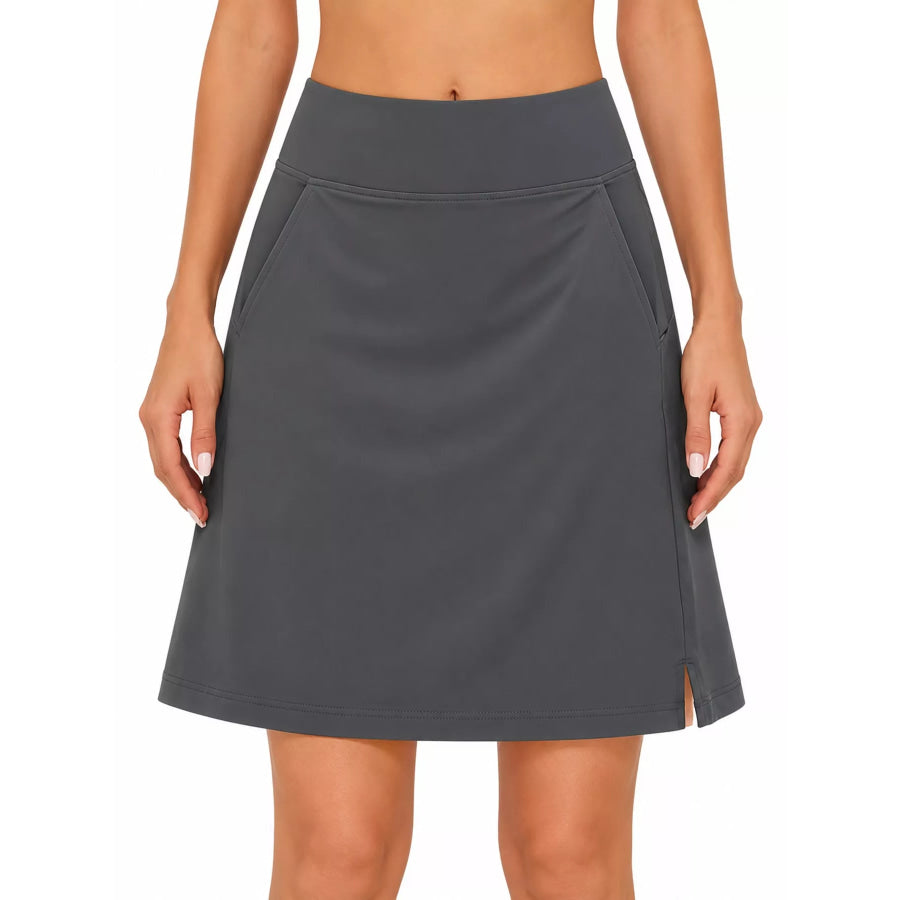 Full Size High-Waisted Athletic Skort with Side Pockets Plus Gray / S Apparel and Accessories
