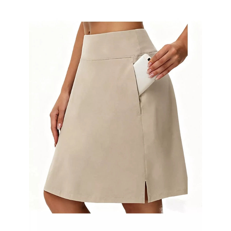 Full Size High-Waisted Athletic Skort with Side Pockets Plus Khaki / S Apparel and Accessories