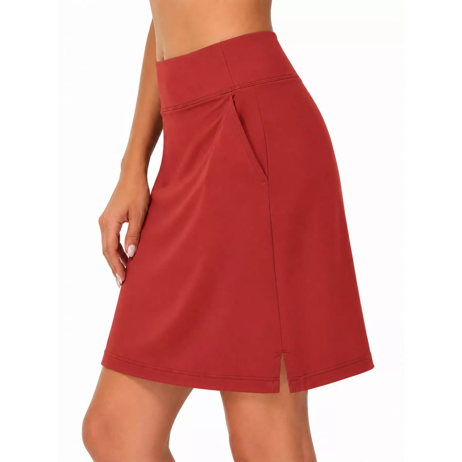 Full Size High-Waisted Athletic Skort with Side Pockets Plus Red / S Apparel and Accessories