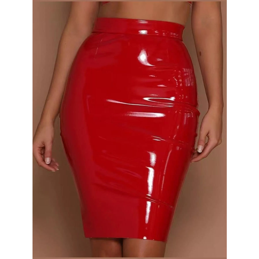 Full Size High-Waisted Bodycon Skirt Plus Red / S Apparel and Accessories