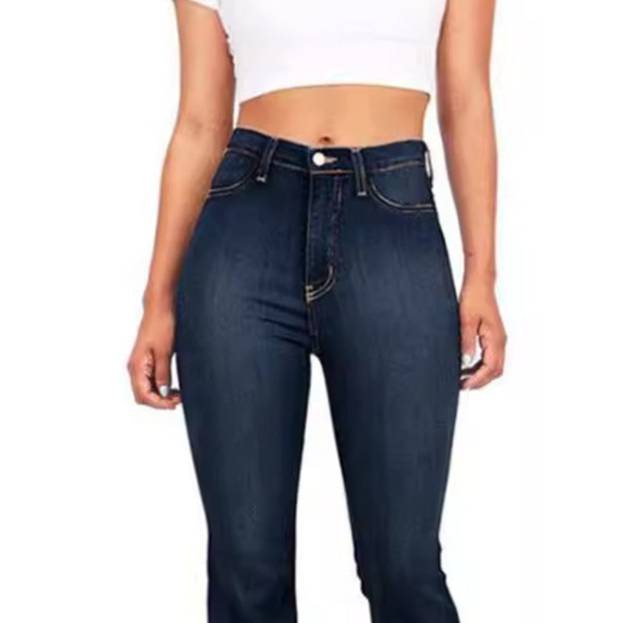 Full Size High-Waisted Bootcut Jeans Plus Size Dark Blue / S Apparel and Accessories
