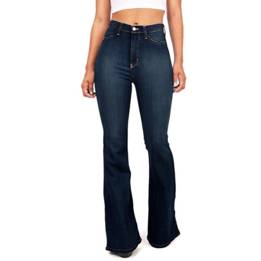Full Size High-Waisted Bootcut Jeans Plus Size Dark Blue / S Apparel and Accessories