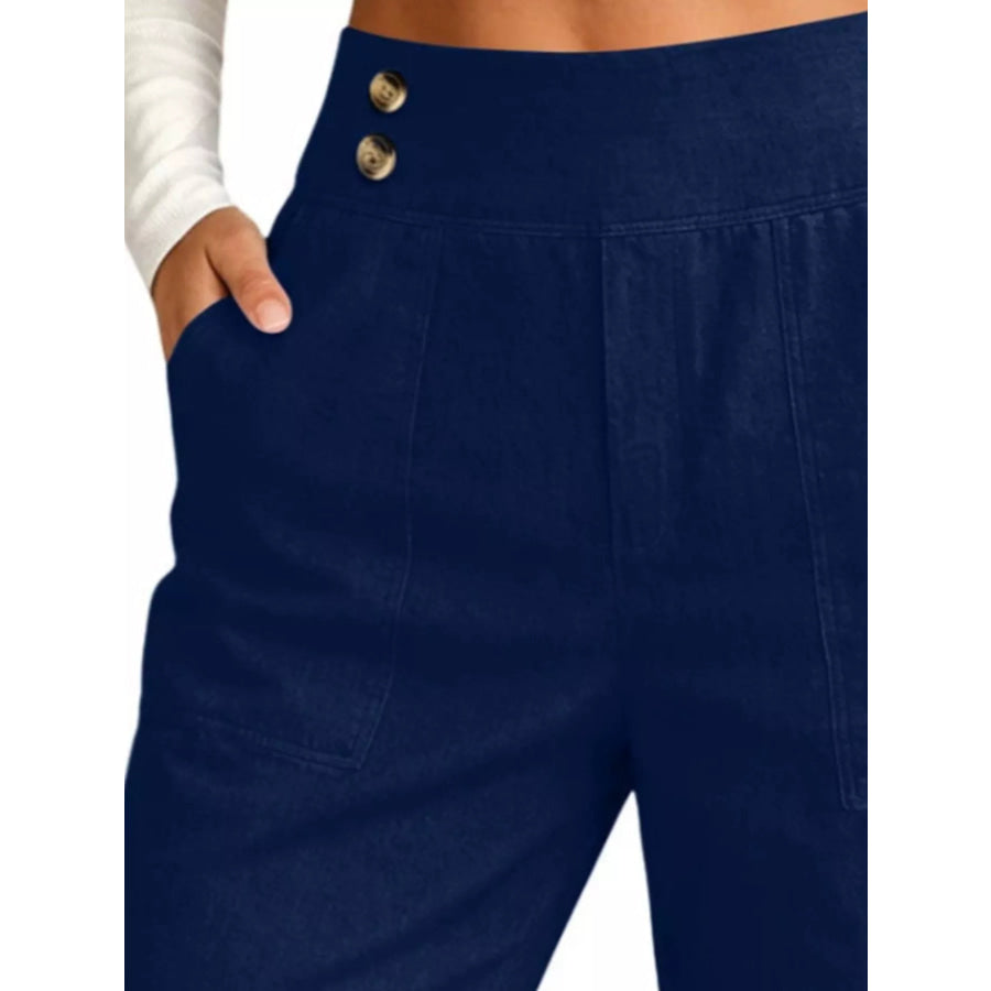 Full Size High-Waisted Button-Detail Cropped Pants Plus