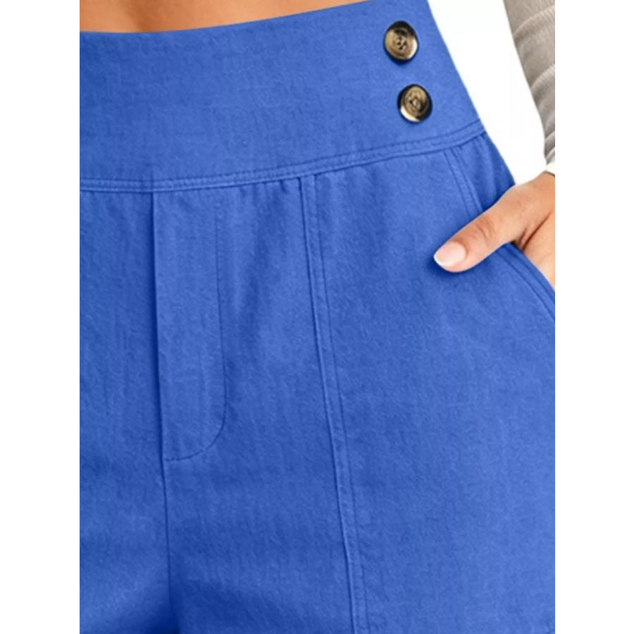 Full Size High-Waisted Button-Detail Cropped Pants Plus