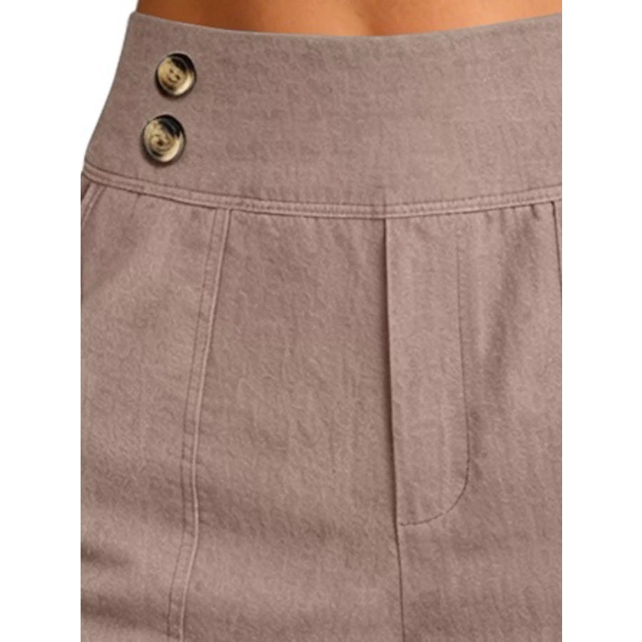 Full Size High-Waisted Button-Detail Cropped Pants Plus
