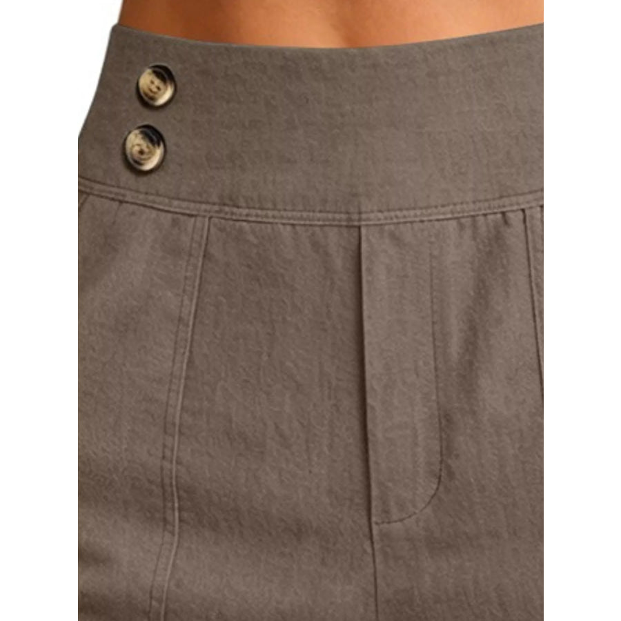 Full Size High-Waisted Button-Detail Cropped Pants Plus