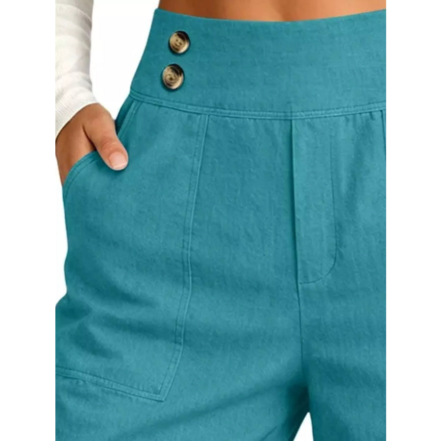 Full Size High-Waisted Button-Detail Cropped Pants Plus