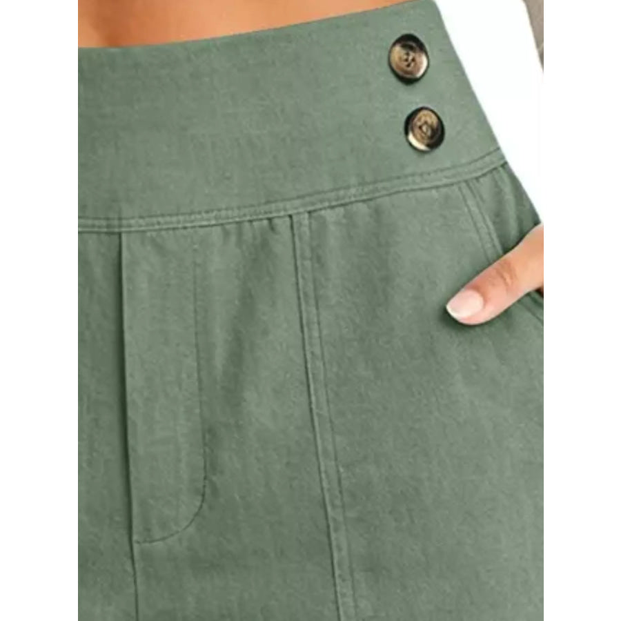 Full Size High-Waisted Button-Detail Cropped Pants Plus