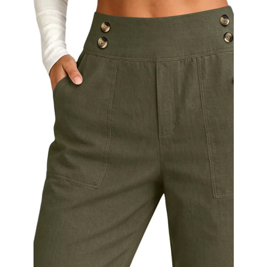 Full Size High-Waisted Button-Detail Cropped Pants Plus