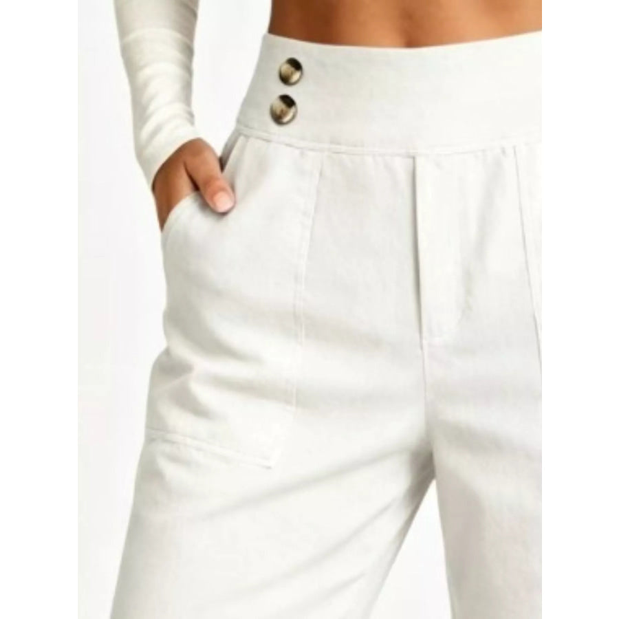 Full Size High-Waisted Button-Detail Cropped Pants Plus