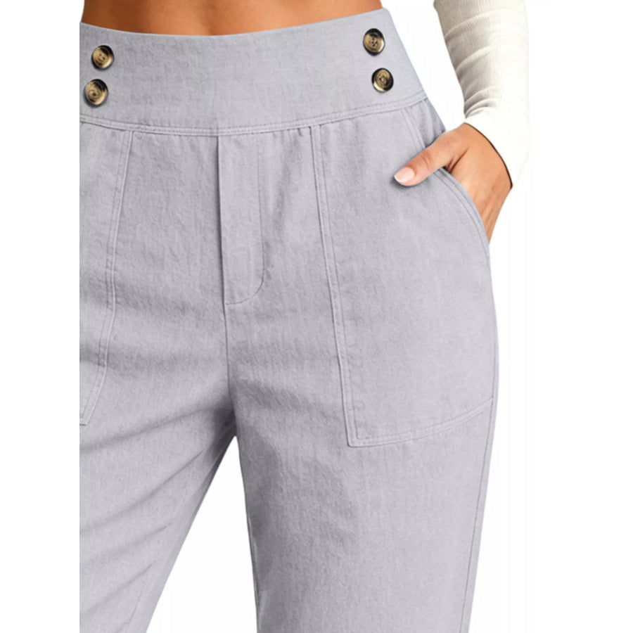 Full Size High-Waisted Button-Detail Cropped Pants Plus