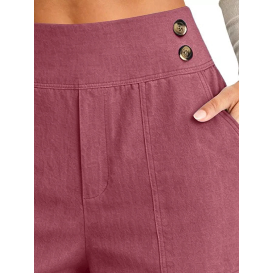 Full Size High-Waisted Button-Detail Cropped Pants Plus
