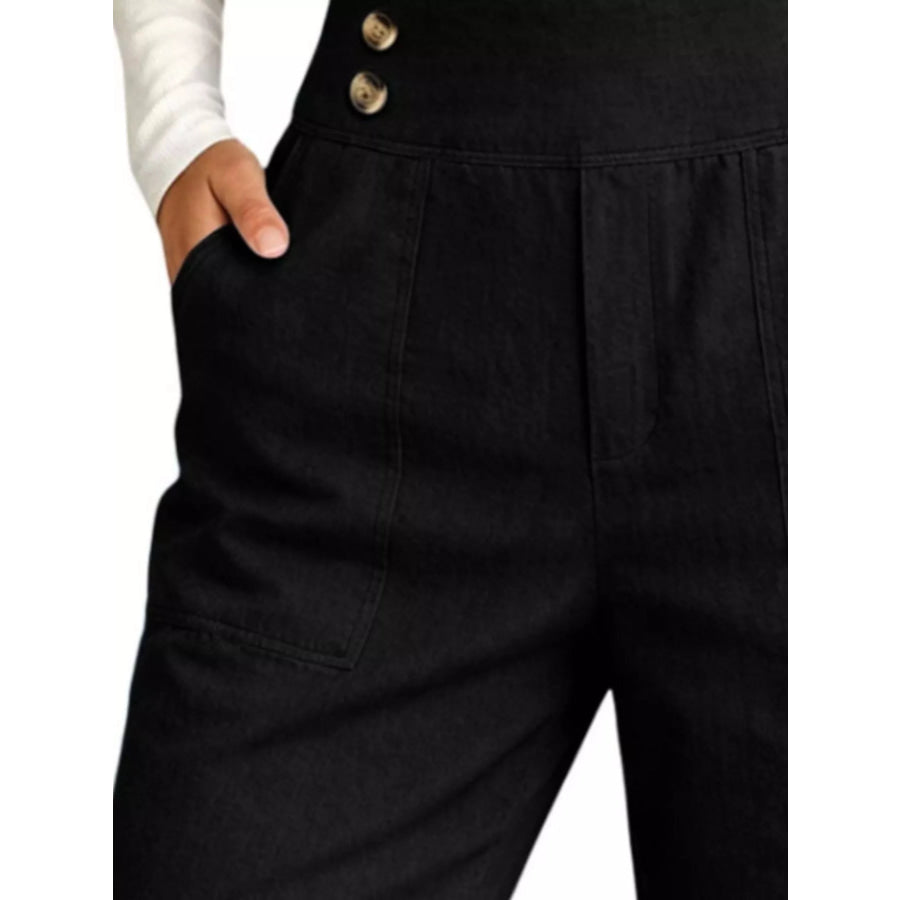 Full Size High-Waisted Button-Detail Cropped Pants Plus
