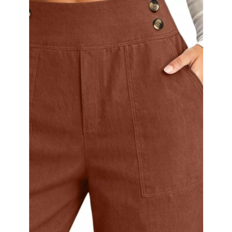 Full Size High-Waisted Button-Detail Cropped Pants Plus