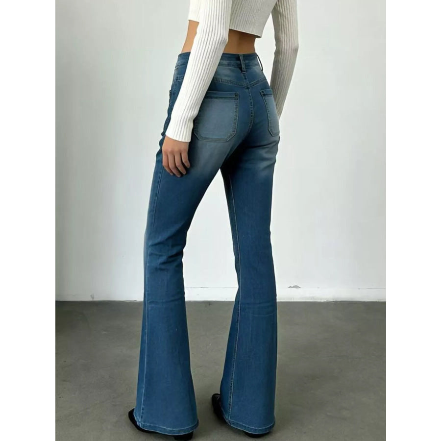 Full Size High-Waisted Button-Fly Flare Jeans Plus Size Apparel and Accessories