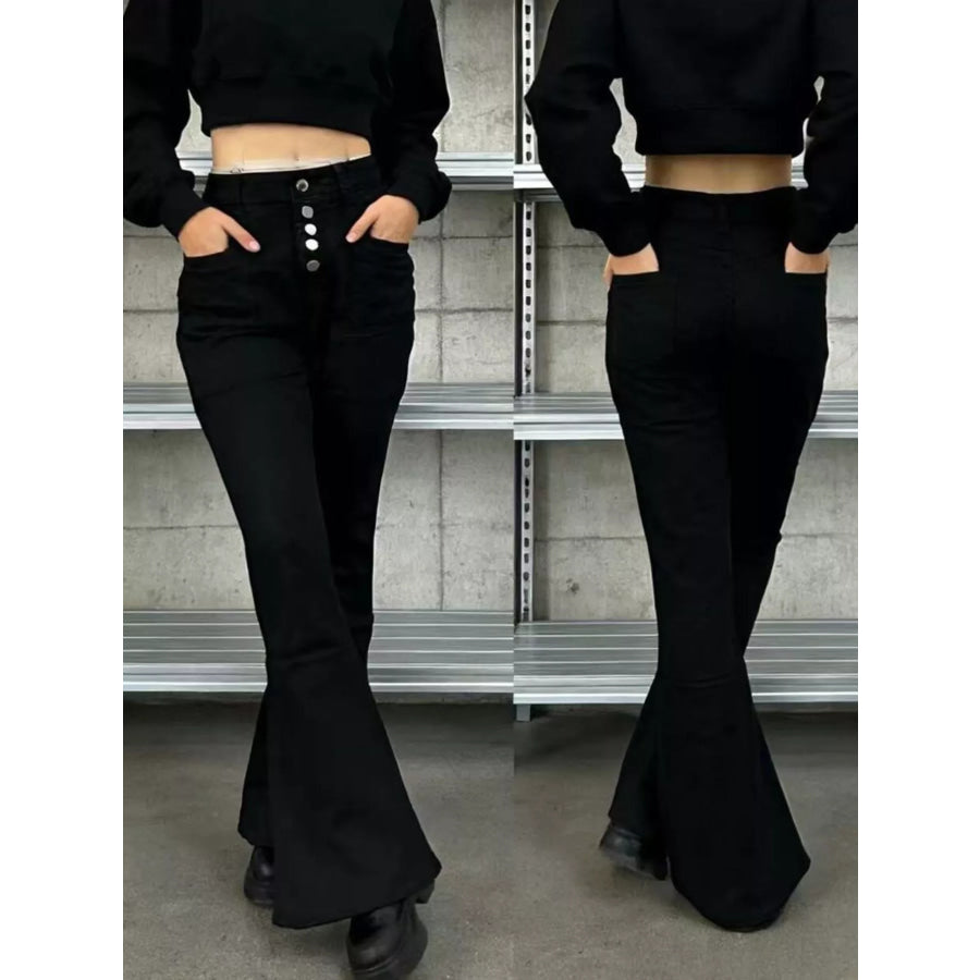 Full Size High-Waisted Button-Fly Flare Jeans Plus Size Apparel and Accessories